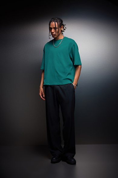 Erkek Slatra Yeşili Boxy Fit Basic Tshirt