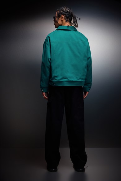 Erkek Slatra Yeşili Boxy Fit Gabardin Ceket