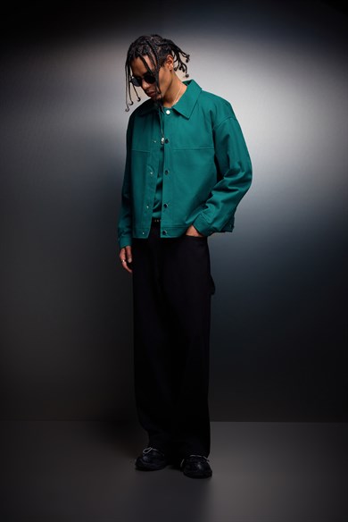 Erkek Slatra Yeşili Boxy Fit Gabardin Ceket
