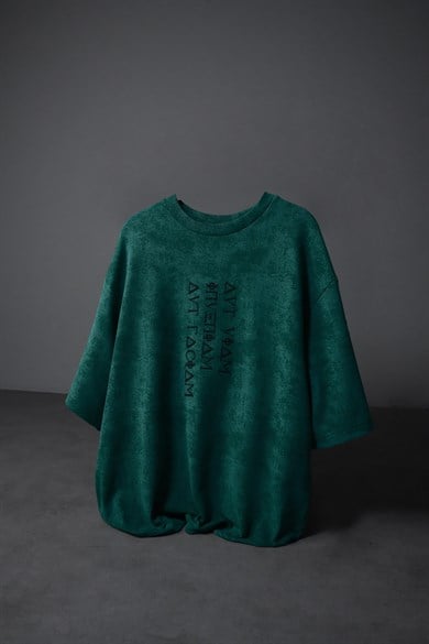 Erkek Slatra Yeşili İnveniam Patchli Oversize Yıkama Efektli Tshirt