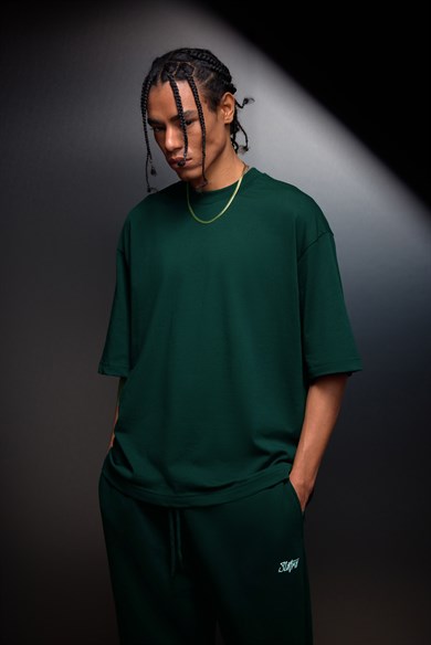 Erkek Slatra Yeşili Oversize Basic Tshirt