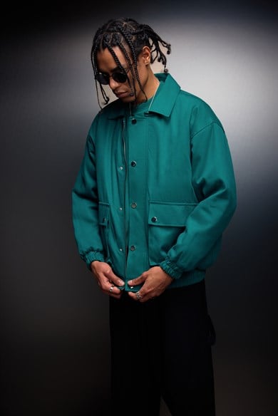 Erkek Slatra Yeşili Oversize Cepli Gabardin Ceket