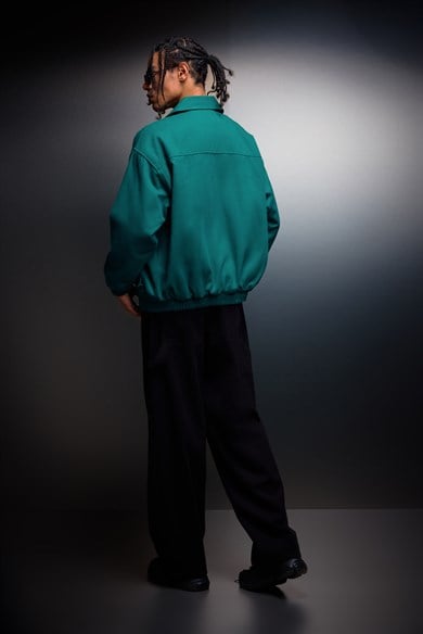 Erkek Slatra Yeşili Oversize Cepli Gabardin Ceket