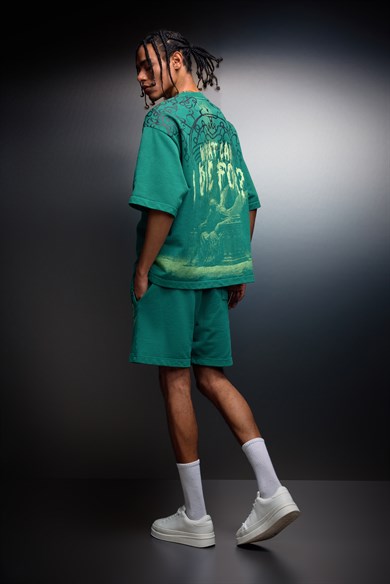 Erkek Slatra Yeşili What Can İ Die For Oversize Yıkama Efektli Tshirt