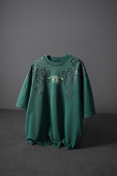 Erkek Slatra Yeşili What Can İ Die For Oversize Yıkama Efektli Tshirt