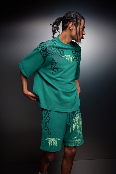 Erkek Slatra Yeşili What Can İ Die For Oversize Yıkama Efektli Tshirt