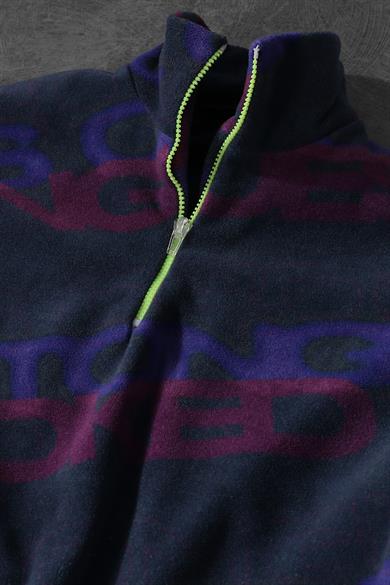 Erkek Tongue Desen Yarım Fermuar Oversize Polar Sweatshirt