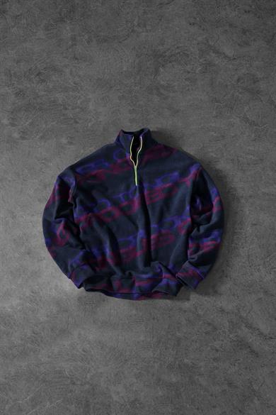 Erkek Tongue Desen Yarım Fermuar Oversize Polar Sweatshirt