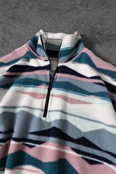 Erkek Üçgen Desen Yarım Fermuar Oversize Polar Sweatshirt