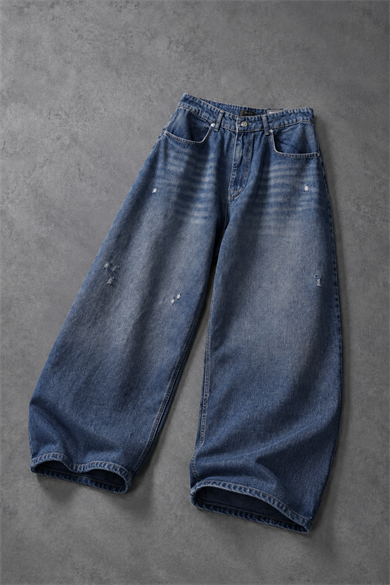 Erkek Vintage Mavi Baggy Denim Pantolon
