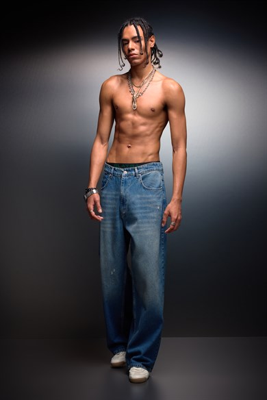 Erkek Vintage Mavi Baggy Denim Pantolon