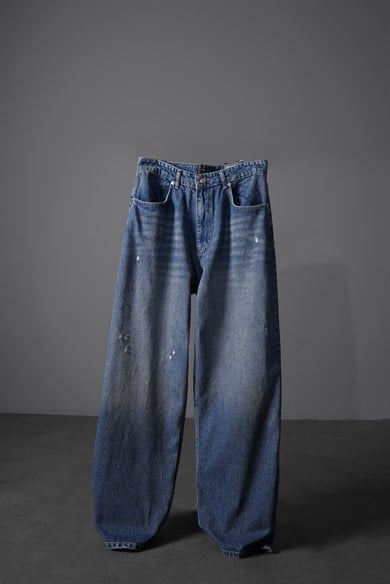 Erkek Vintage Mavi Baggy Denim Pantolon