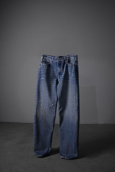 Erkek Vintage Mavi Straight Denim Pantolon