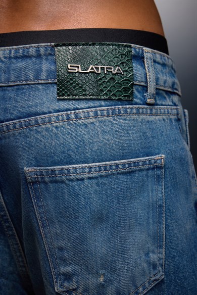 Erkek Vintage Mavi Straight Denim Pantolon