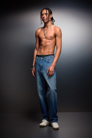 Erkek Vintage Mavi Straight Denim Pantolon
