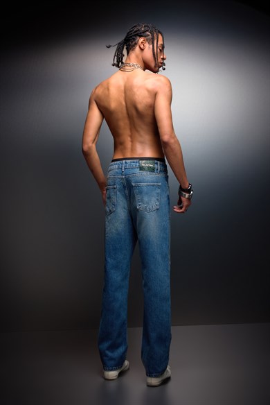 Erkek Vintage Mavi Straight Denim Pantolon