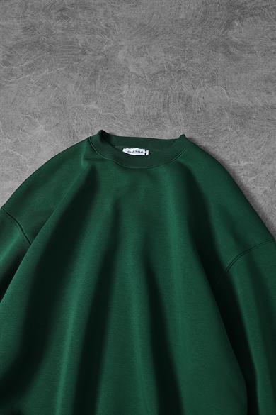 Erkek Yeşil Basic Bisiklet Yaka Oversize Sweatshirt