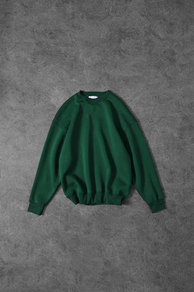 Erkek Yeşil Basic Bisiklet Yaka Oversize Sweatshirt