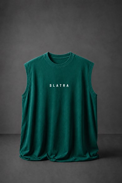 Erkek Yeşil Basic Sıfır Kol Oversize Atlet