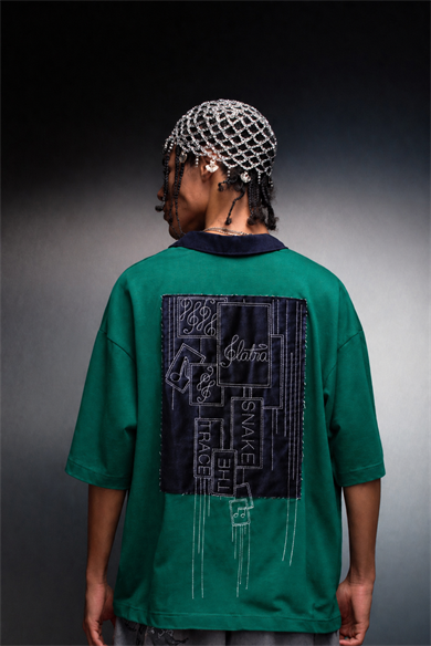 Erkek Yeşil Bite Back Yaka Detay Box Fit Tshirt