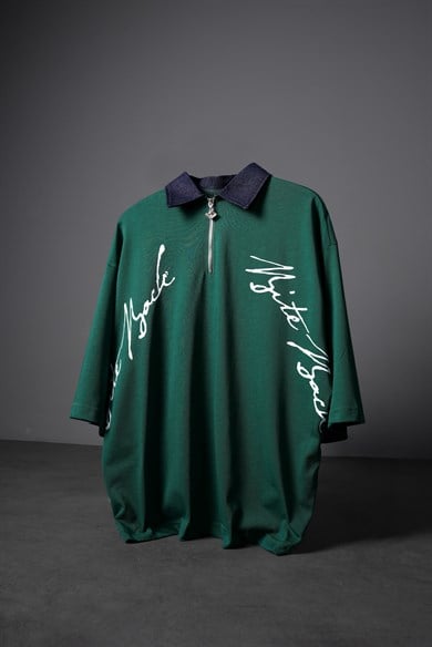 Erkek Yeşil Bite Back Yaka Detay Box Fit Tshirt