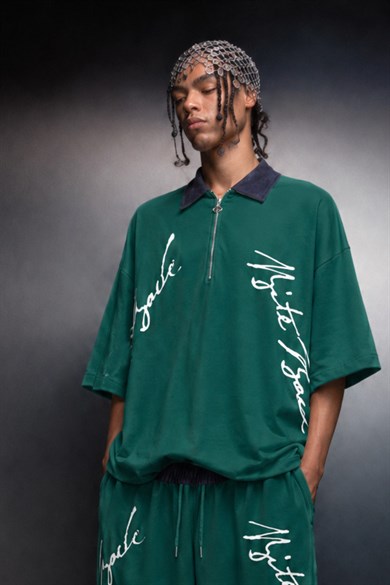 Erkek Yeşil Bite Back Yaka Detay Box Fit Tshirt