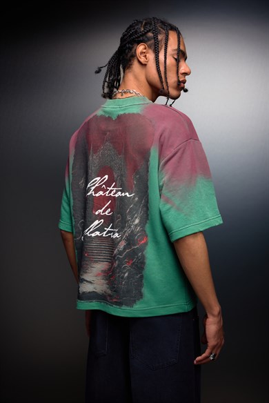 Erkek Yeşil Chateau Box Fit Yıkama Efektli Tshirt