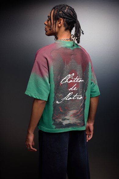 Erkek Yeşil Chateau Box Fit Yıkama Efektli Tshirt