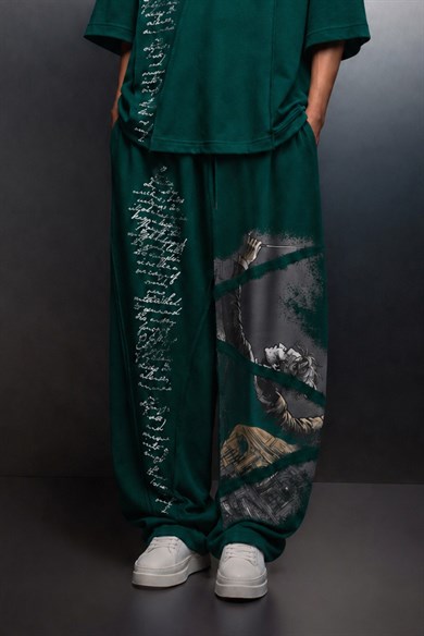 Erkek Yeşil Conductor Baskılı Parçalı Baggy Eşofman
