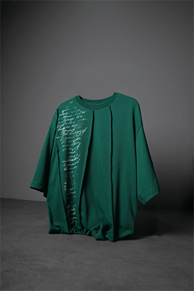 Erkek Yeşil Conductor Baskılı Parçalı Oversize Tshirt