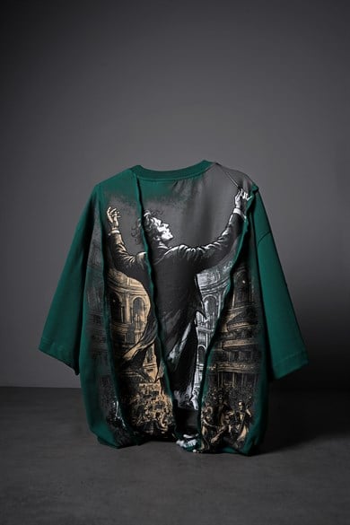 Erkek Yeşil Conductor Baskılı Parçalı Oversize Tshirt