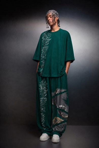 Erkek Yeşil Conductor Baskılı Parçalı Baggy Eşofman