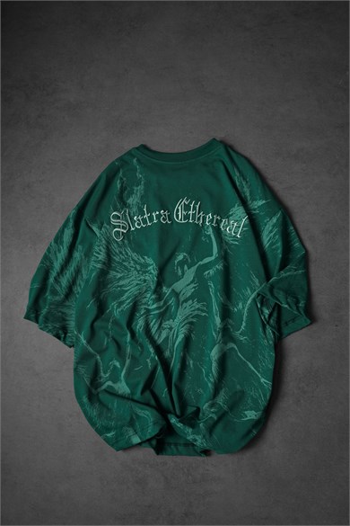 Erkek Yeşil Ethereal Nakış Oversize Tshirt