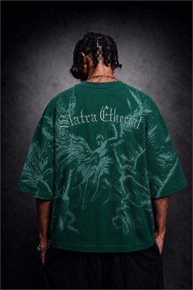 Erkek Yeşil Ethereal Nakış Oversize Tshirt