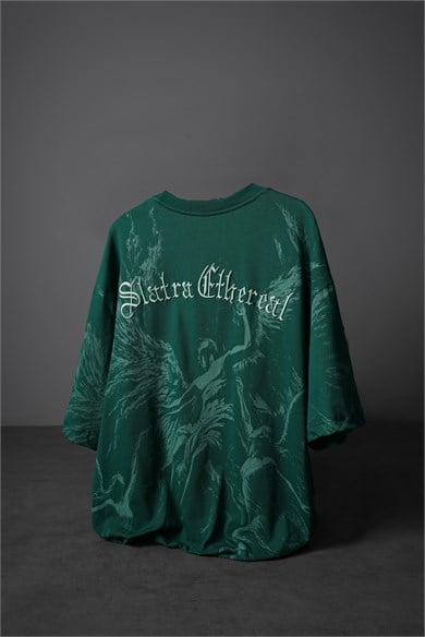 Erkek Yeşil Ethereal Nakış Oversize Tshirt