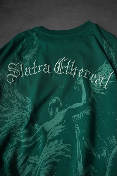 Erkek Yeşil Ethereal Nakış Oversize Tshirt
