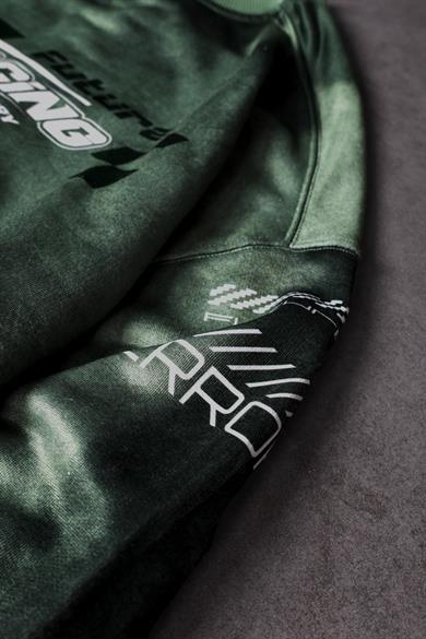 Erkek Yeşil Future Racing Baskılı Oversize Sweatshirt