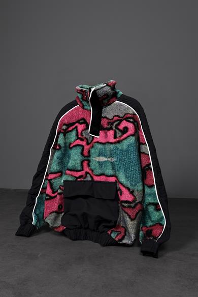 Erkek Yeşil Half Zip Desenli Peluş Sweatshirt