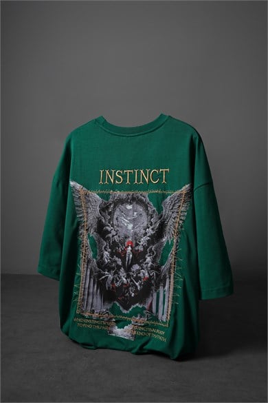 Erkek Yeşil İnstinct Patch Nakışlı Oversize Tshirt