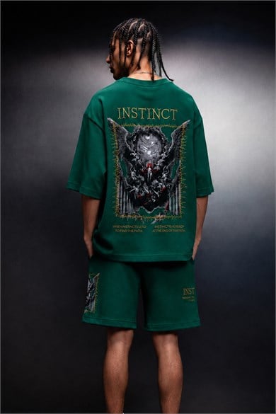 Erkek Yeşil İnstinct Patch Nakışlı Oversize Tshirt