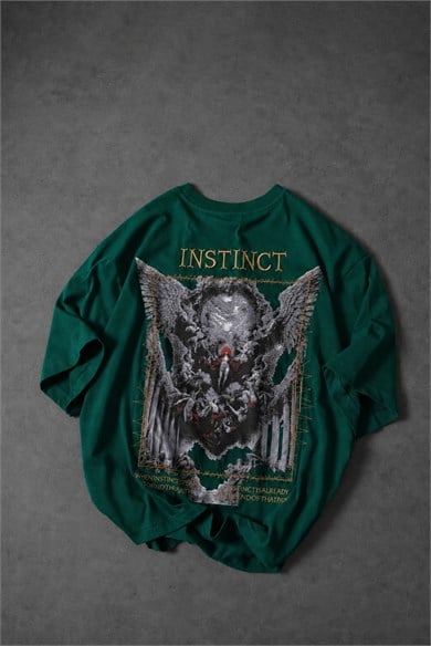 Erkek Yeşil İnstinct Patch Nakışlı Oversize Tshirt
