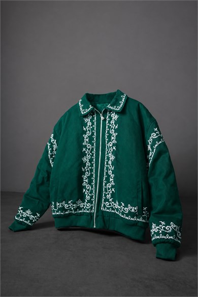 Erkek Yeşil IVY Nakışlı Bomber Ceket