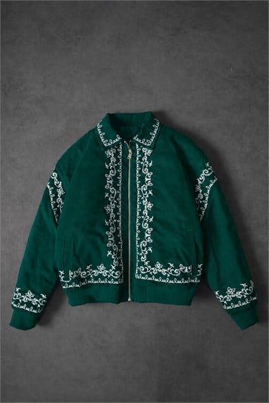 Erkek Yeşil IVY Nakışlı Bomber Ceket