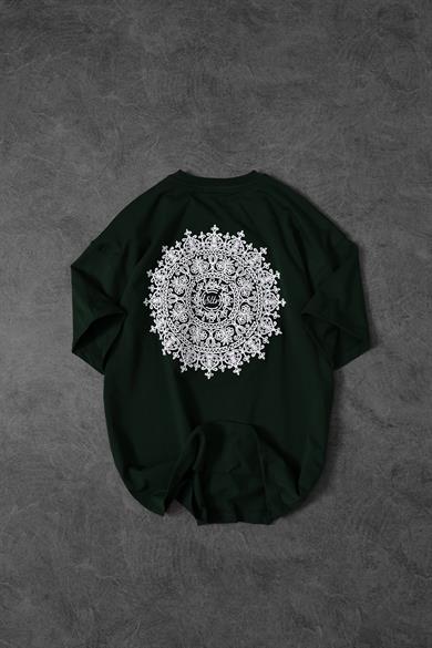 Erkek Yeşil Omuz ve Sırt Nakışlı Oversize Tshirt