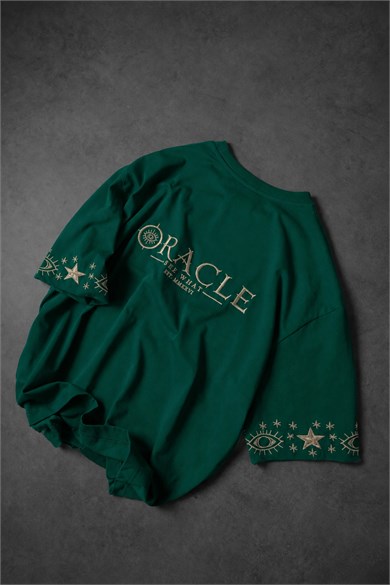 Erkek Yeşil Oracle Nakışlı Oversize Tshirt