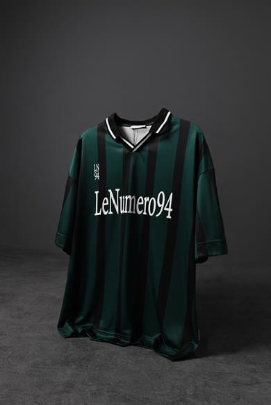 Erkek Yeşil-Siyah Çizgili LN94 Baskılı Oversize Forma Kumaş Tshirt