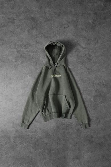 Erkek Yeşil Snake Yıkamalı Kapüşonlu Oversize Sweatshirt