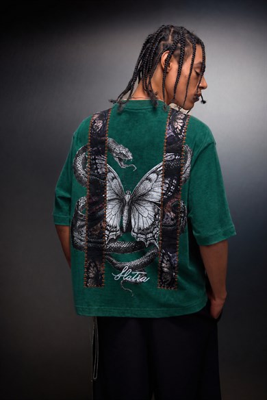 Erkek Yeşil Trace Patch Box Fit Yıkama Efektli Tshirt