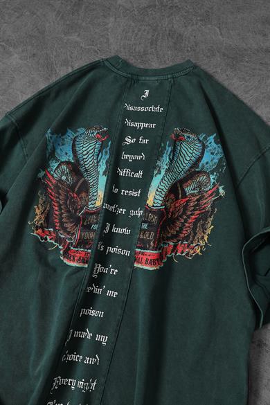 Erkek Yeşil Viper Özel Yıkamalı Kumaş Oversize Tshirt