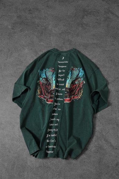 Erkek Yeşil Viper Özel Yıkamalı Kumaş Oversize Tshirt